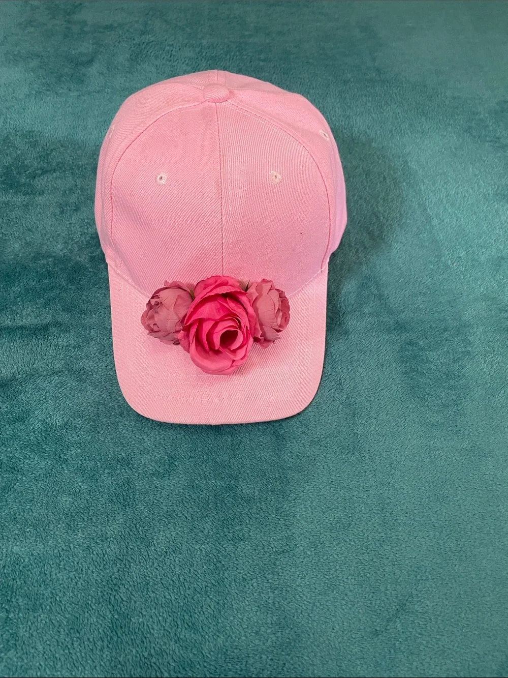 Chic Pink Floral Flower Trim Feminine Embellished Adjustable Baseball Cap